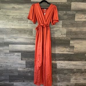 NWT | Baltic Born Sicily Satin Maxi Dress | Large | Rust